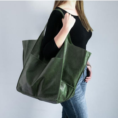 Grote Leren Schoudertas Vintage Stijl