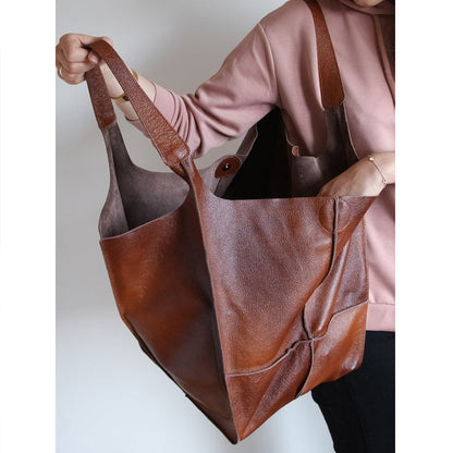 Grote Leren Schoudertas Vintage Stijl