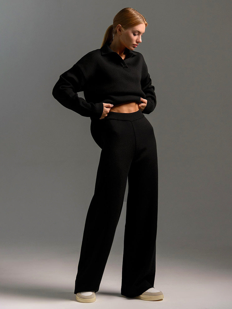 Dames Lounge Set Zandkleur Oversized Sweater en Wijde Broek