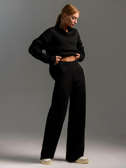 Dames Lounge Set Zandkleur Oversized Sweater en Wijde Broek