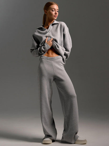 Dames Lounge Set Zandkleur Oversized Sweater en Wijde Broek
