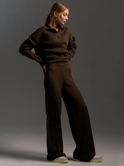 Dames Lounge Set Zandkleur Oversized Sweater en Wijde Broek