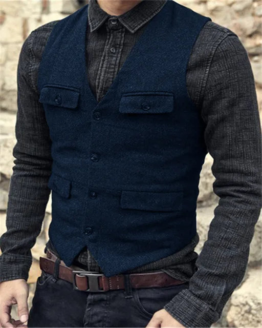Heren Gilet Slim Fit Formeel Donker Grijs Verstelbaar