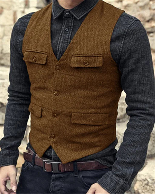 Heren Gilet Slim Fit Formeel Donker Grijs Verstelbaar
