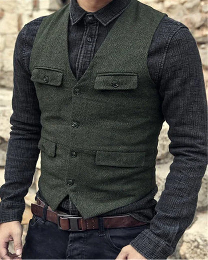 Heren Gilet Slim Fit Formeel Donker Grijs Verstelbaar
