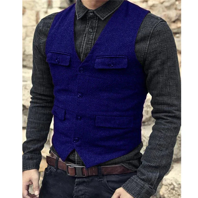 Heren Gilet Slim Fit Formeel Donker Grijs Verstelbaar