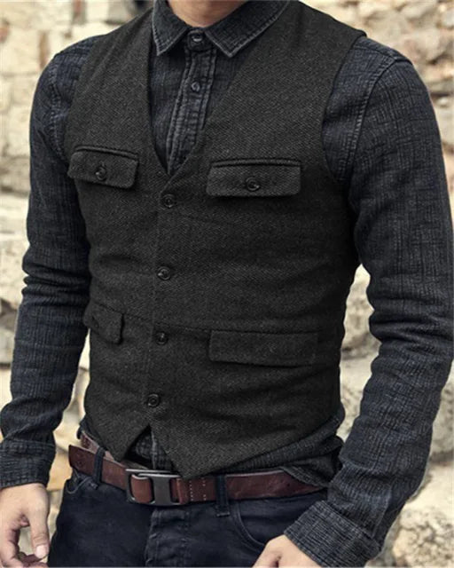 Heren Gilet Slim Fit Formeel Donker Grijs Verstelbaar