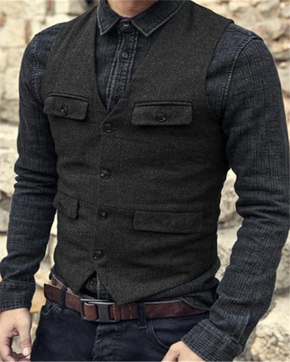 Heren Gilet Slim Fit Formeel Donker Grijs Verstelbaar