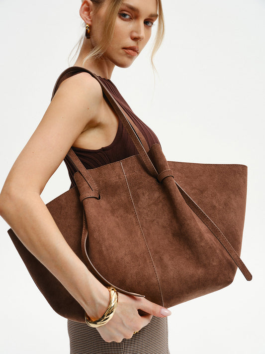 Grote Suède Shopper Tote Tas Bruin voor Dames - StudioMarella