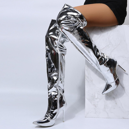 Dames Overknee Laarzen Zwart Hoge Hak Punk Look - StudioMarella