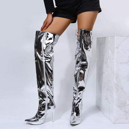 Dames Overknee Laarzen Zwart Hoge Hak Punk Look
