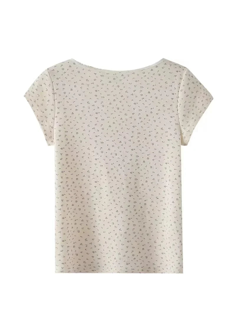 Vrouwelijke Zomer T-shirts met Bloemenprint Korte Mouw