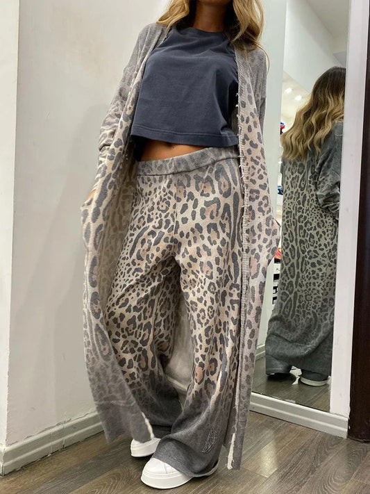 Dame Luipaardprint Set: Vest, Broek en Lange Jas - StudioMarella