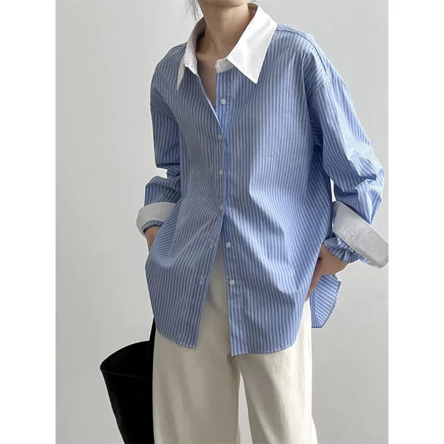 Dames Blouse Oversized Gestreept Stijlvol Mode - StudioMarella
