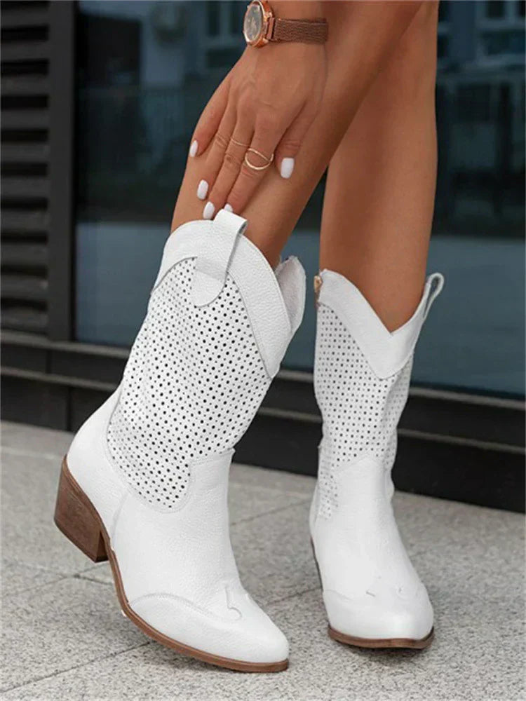 Dames Cowboylaarzen Comfortabel Met Blokhak Elicia → Dames Cowboylaarzen Comfortabel Blokhak Laarzen