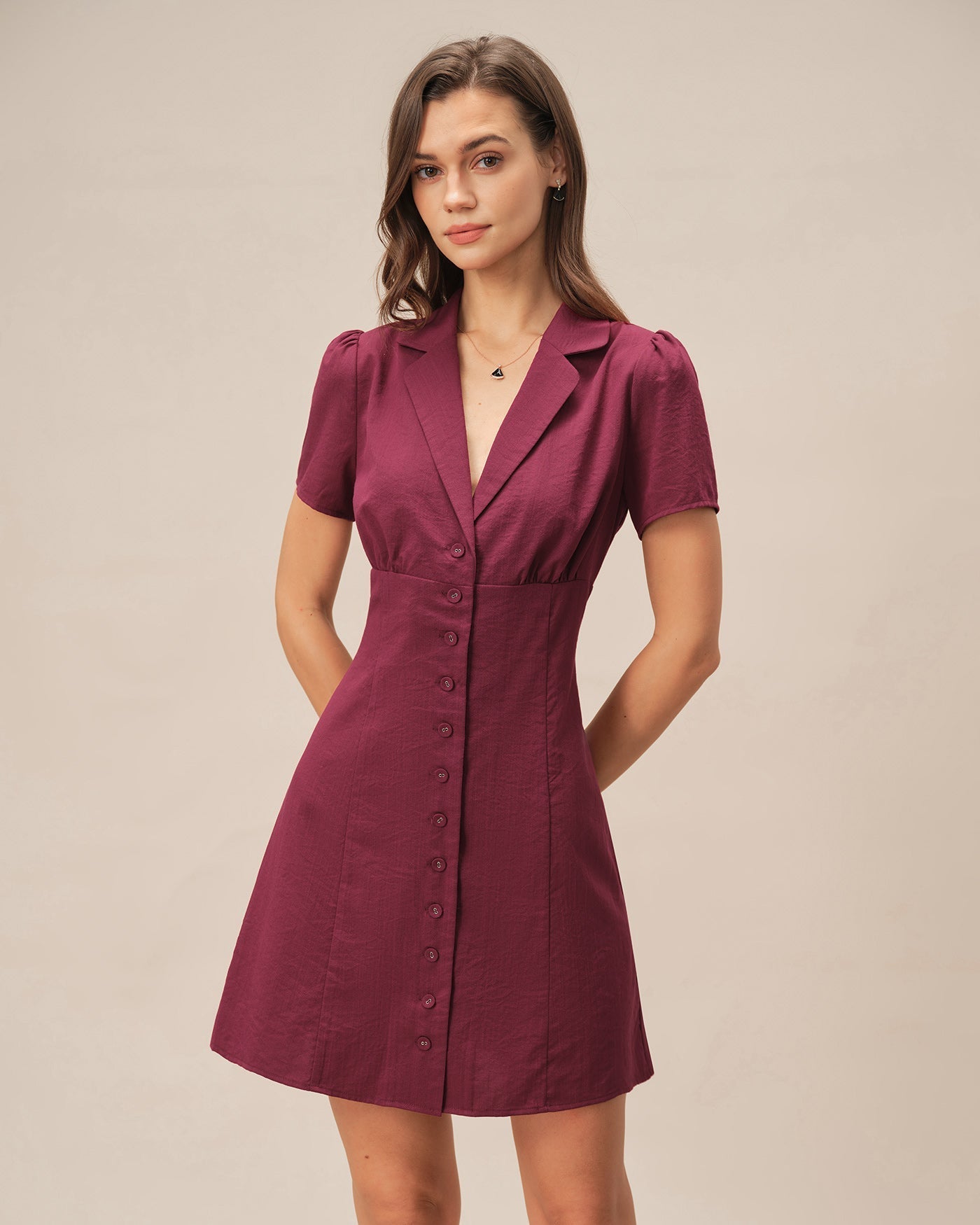 Korte Mini Jurk Dames V-hals met Knopen - StudioMarella
