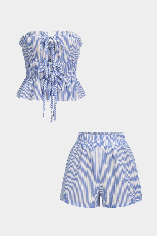 Dames Set Striped Top en Hoge Broekje met Ruffles - StudioMarella