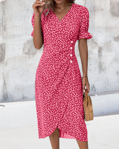 Rosa Wikkeljurk | Elegante Damesjurk met Bloemenprint 10