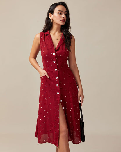 Rosa Midi Jurk Dames met Polkadot en V-hals - StudioMarella
