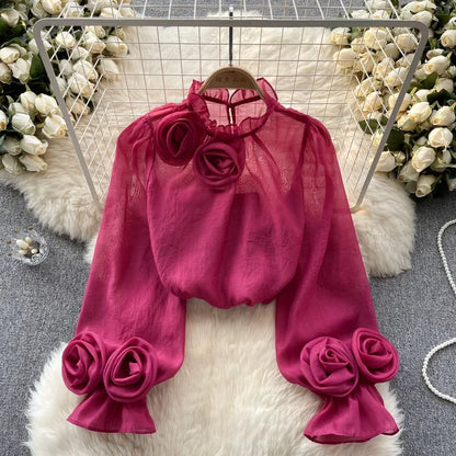 Vrouwelijke Blouse Lantaarnmouwen Zomerkleding Stijlvol Chiffon - StudioMarella