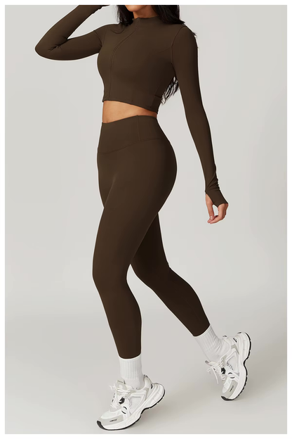Dames Sportset 3-Delig - Cropped Vest, Sportbh en High Waist Legging