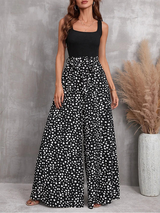 Vrouwelijke Jumpsuit Stippenprint Wijde Pijpen Comfortabel - StudioMarella
