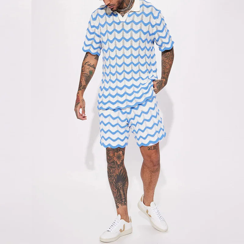 Heren Zomer Set Gebreid met Zigzag Patroon