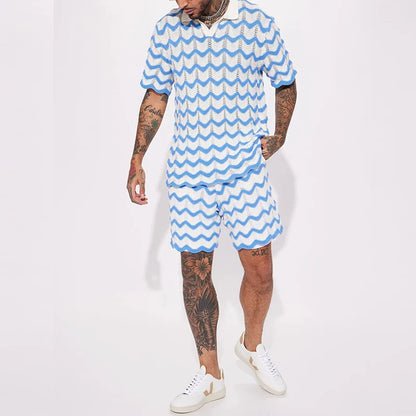 Heren Zomer Set Gebreid met Zigzag Patroon
