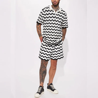 Heren Zomer Set Gebreid met Zigzag Patroon