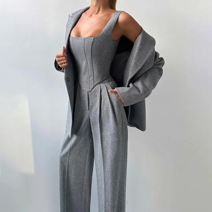 Dames 3-Delige Set - Blazer, Broek en Top met Corset