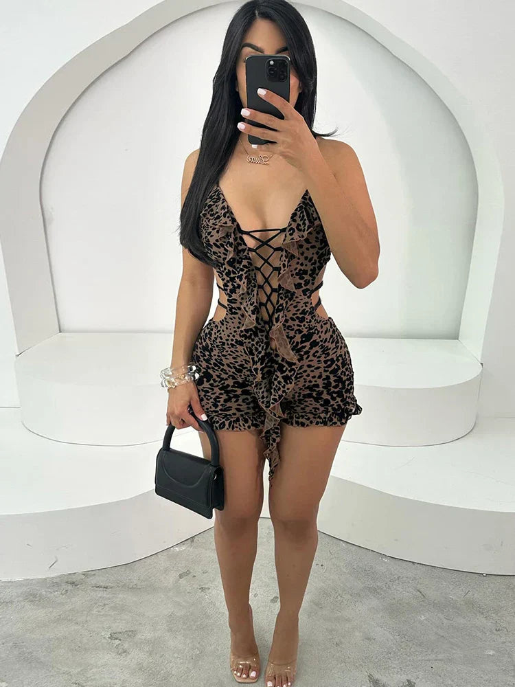 Leopard Romper Zacht Fleece Voering Warme Jumpsuit