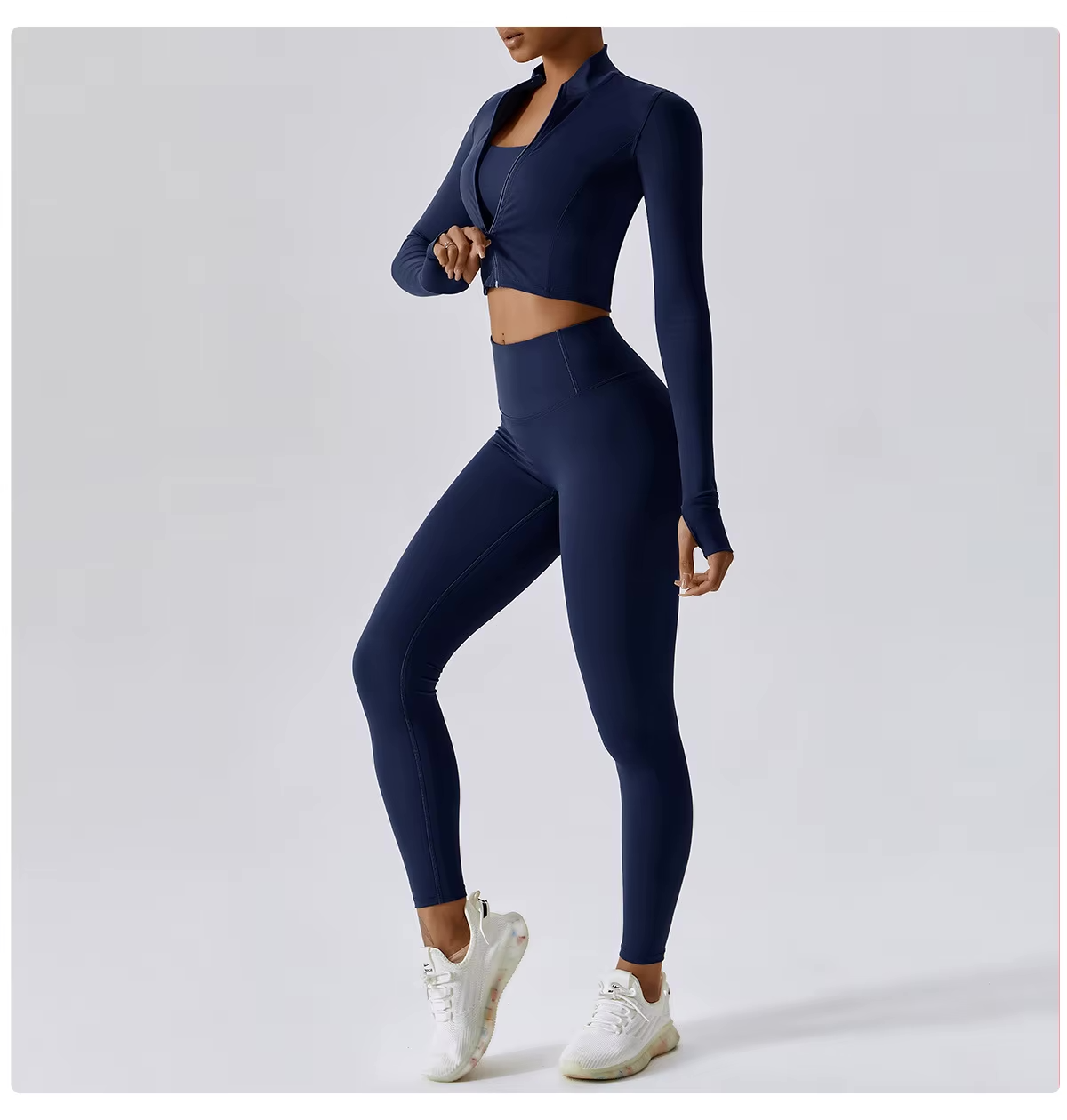 Dames Sportset 3-Delig - Cropped Vest, Sportbh en High Waist Legging