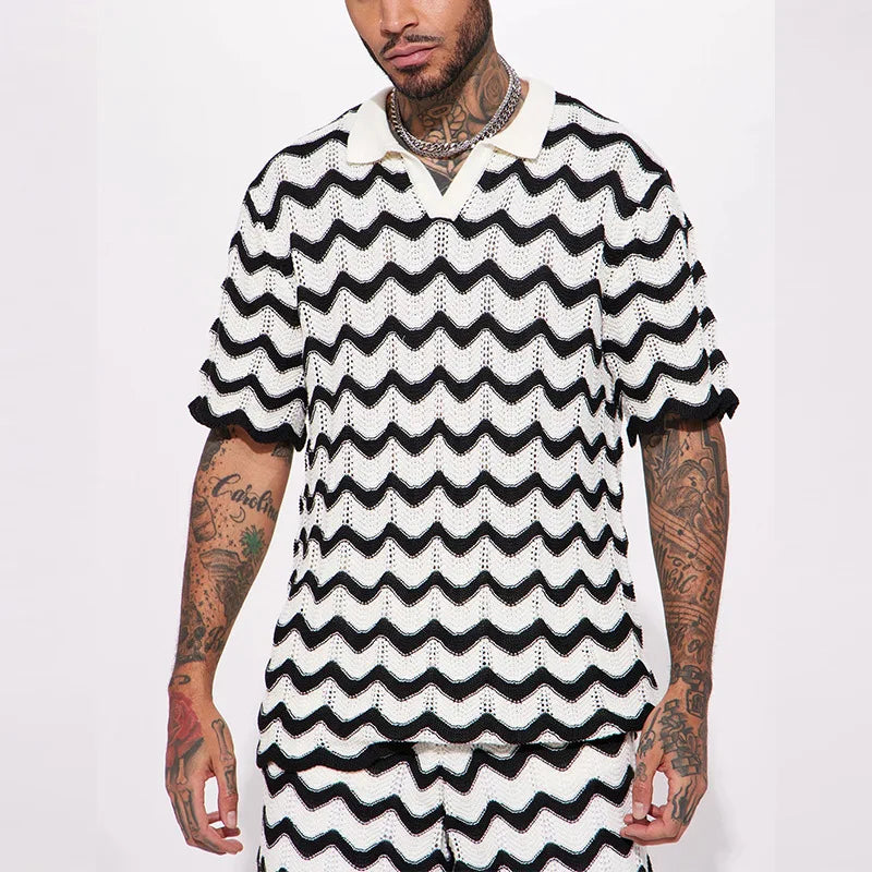 Heren Zomer Set Gebreid met Zigzag Patroon