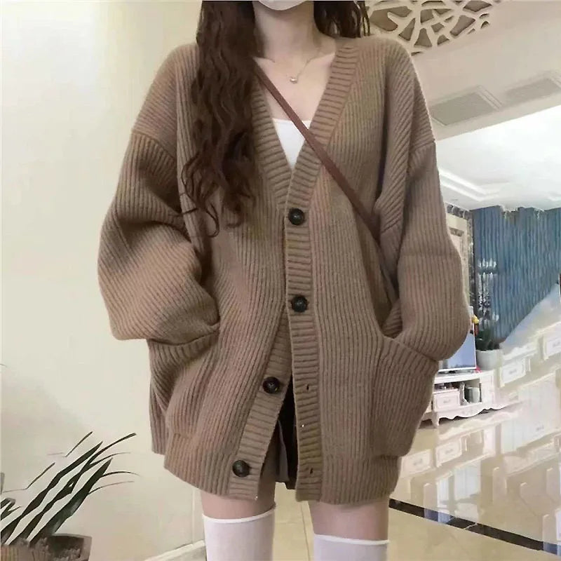 Dames Oversized Trui Cardigan Wit V-Hals