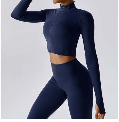 Dames Sportset 3-Delig - Cropped Vest, Sportbh en High Waist Legging