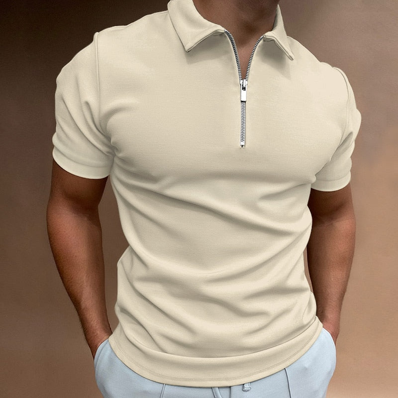 Herenshirt Kort Mouwen Rits Voorzien Zomerkleding