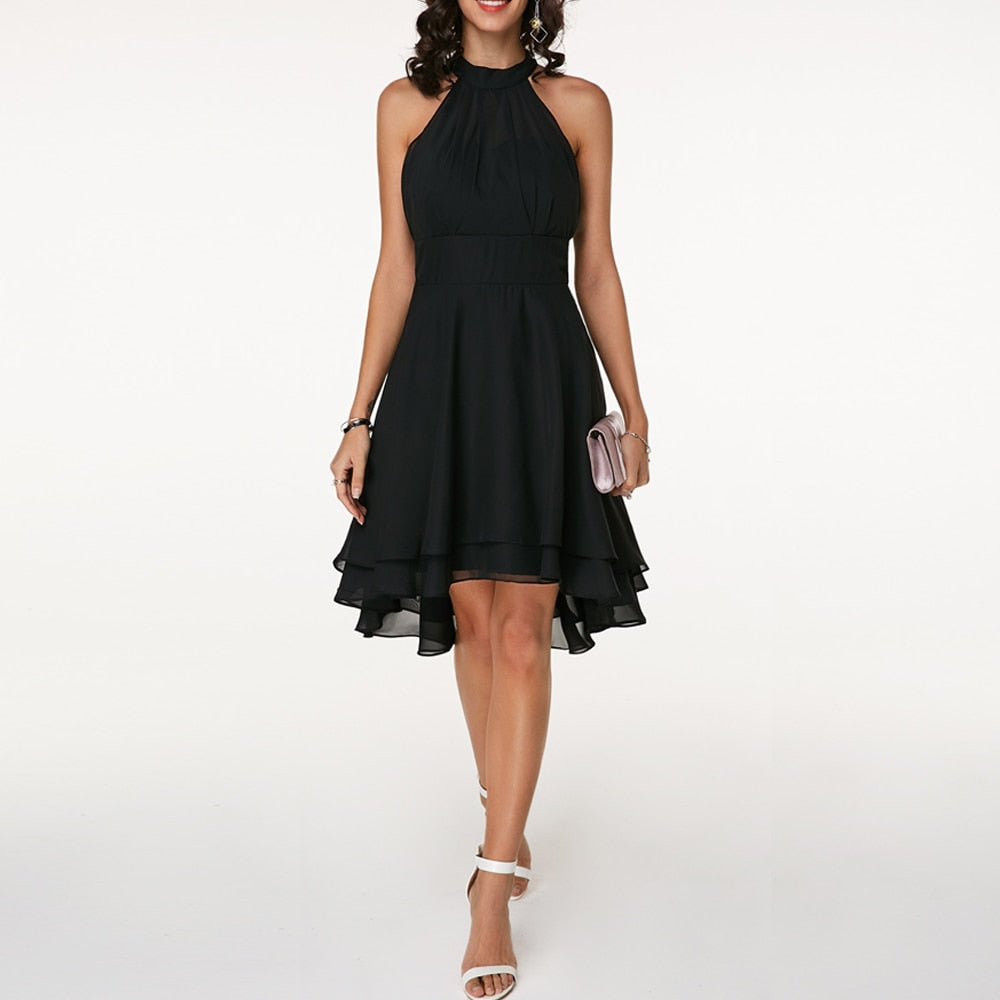 Elegante Dames Jurk met Ruches Zwart Rood