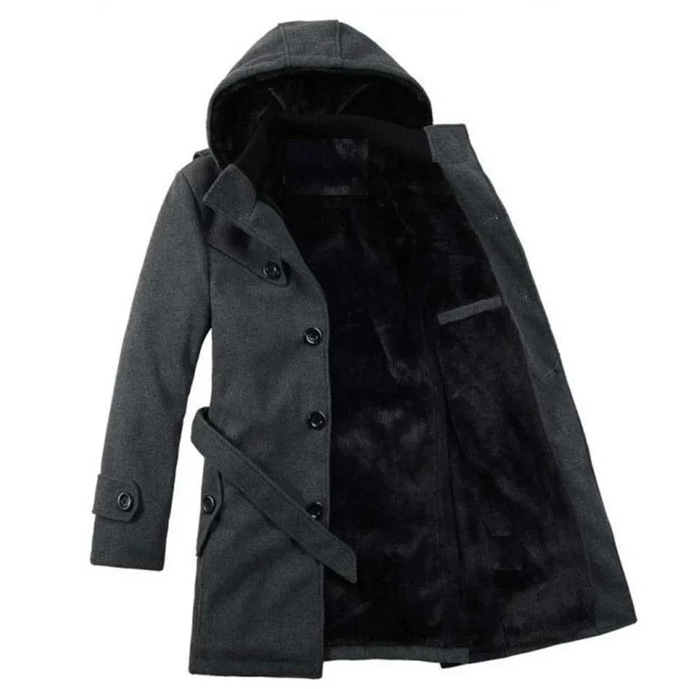 Heren Trenchcoat Gevoerd met Capuchon - Wolmix Imitatiebont - StudioMarella