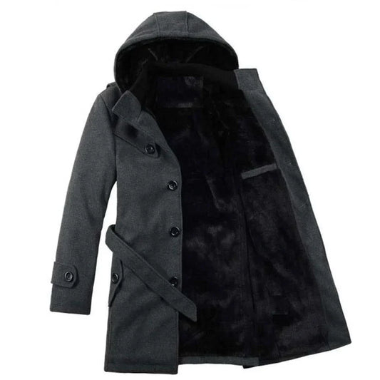Heren Trenchcoat Gevoerd met Capuchon - Wolmix Imitatiebont - StudioMarella