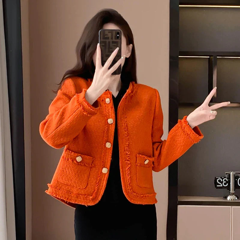 Dames Jas Oranje Tweed Enkelrijgesloten