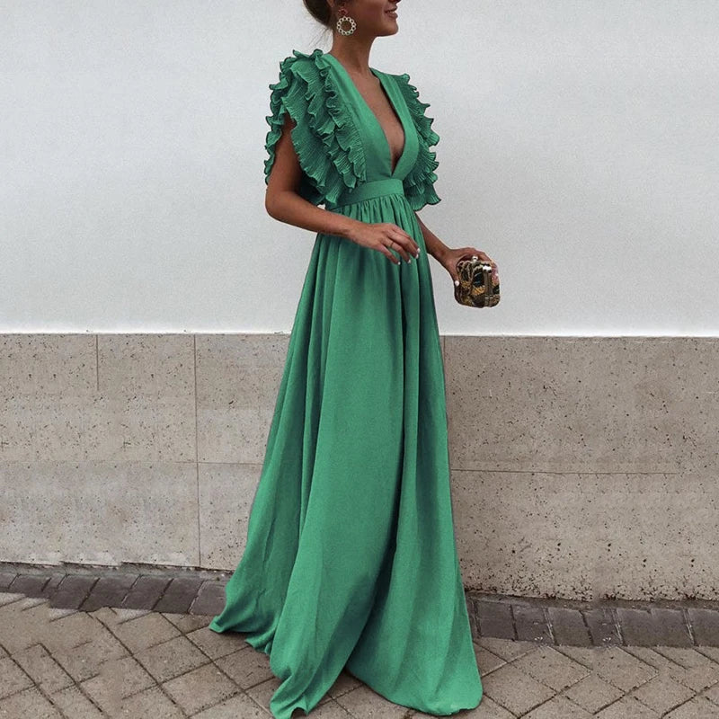Maxi Jurk Met Ruches Elegante Zomerjurk