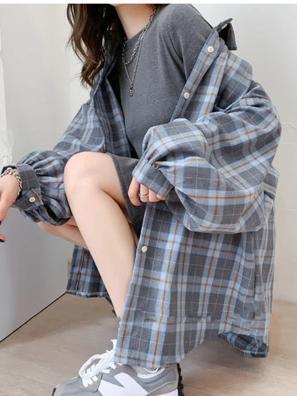 Geruit Oversized Overhemd voor Vrouw Relaxed Fit