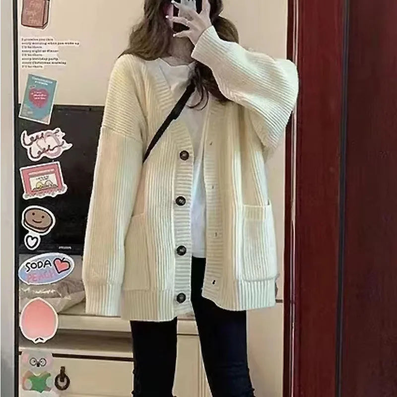 Dames Oversized Trui Cardigan Wit V-Hals - StudioMarella