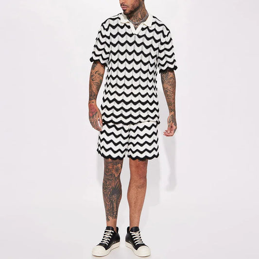 Heren Zomer Set Gebreid met Zigzag Patroon - StudioMarella