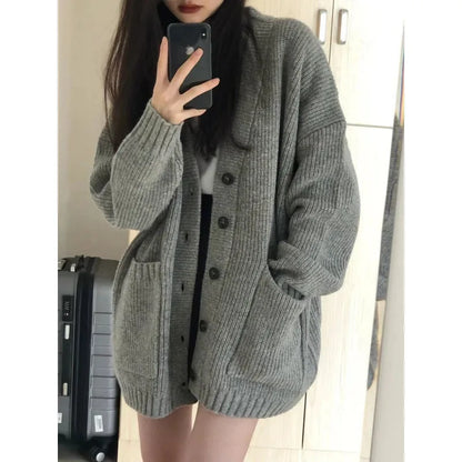Dames Oversized Trui Cardigan Wit V-Hals
