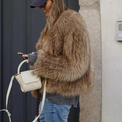 Dames Pluche Jas Imitatiebont Warm en Stijlvol → Dames Pluche Jas Imitatie Bont Warm