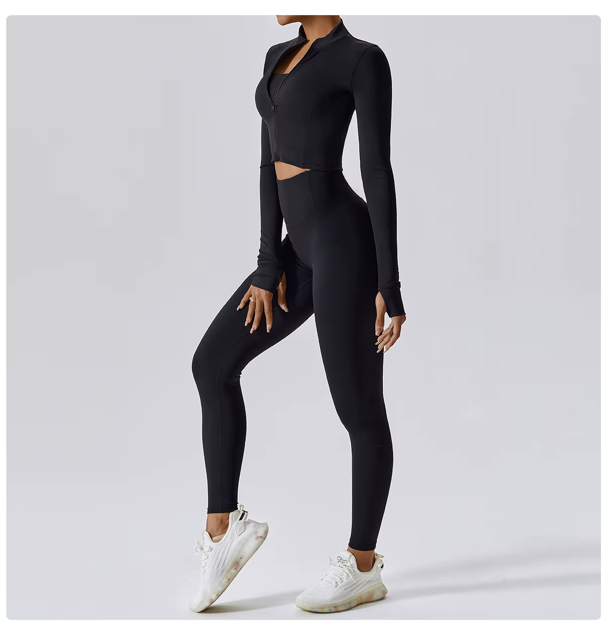 Dames Sportset 3-Delig - Cropped Vest, Sportbh en High Waist Legging
