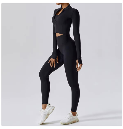 Dames Sportset 3-Delig - Cropped Vest, Sportbh en High Waist Legging