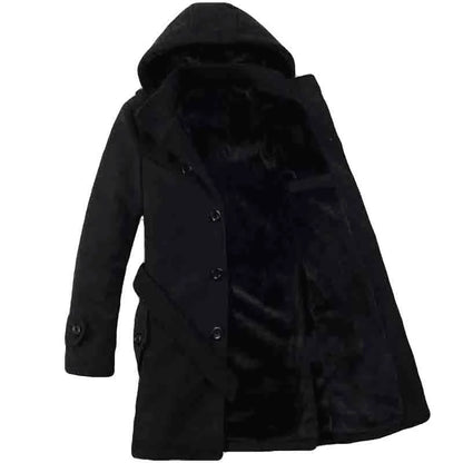 Heren Trenchcoat Gevoerd met Capuchon - Wolmix Imitatiebont