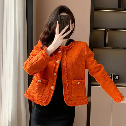 Dames Jas Oranje Tweed Enkelrijgesloten